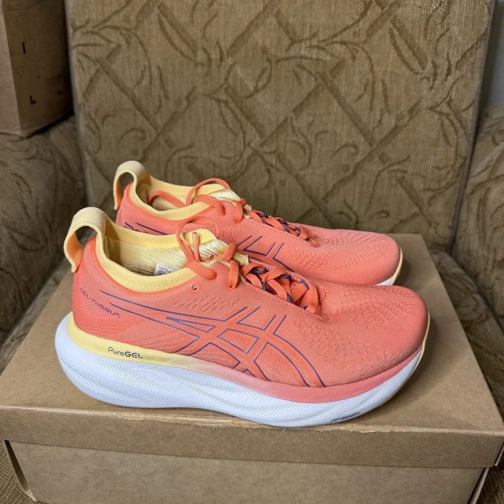 Asics Gel-Nimbus 25 Orange White 10128356 Women's Size 7 Running Shoes